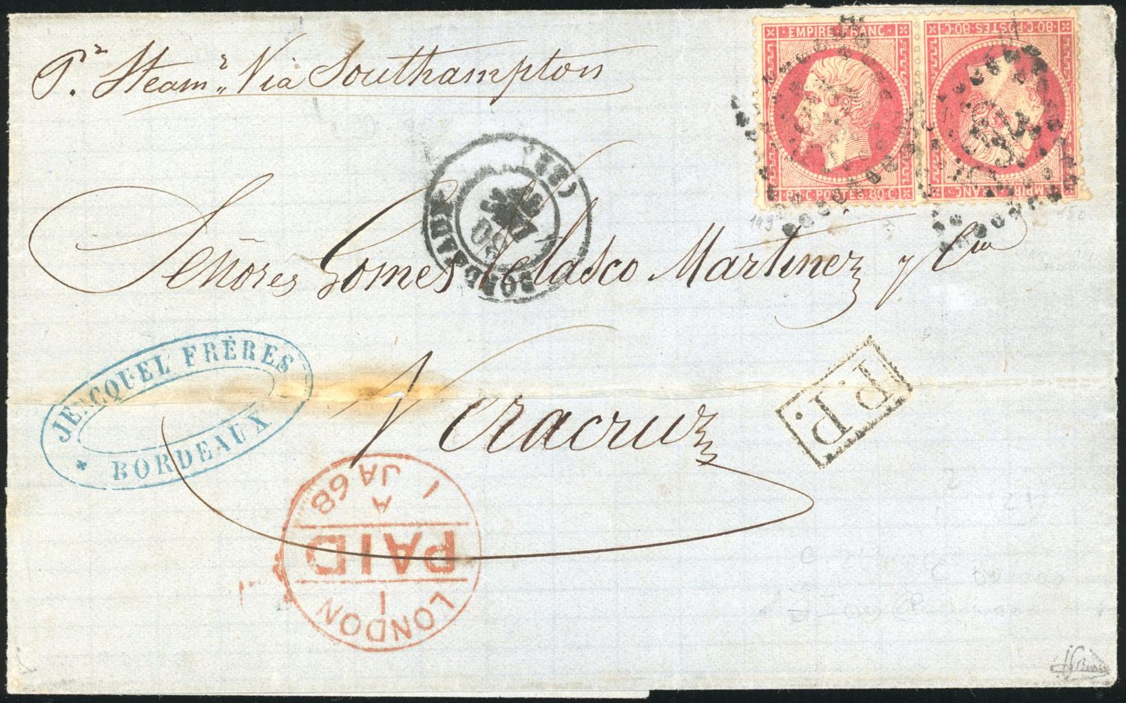 Yvert et Tellier Empire dentelé 1862 N°24b Paire Oblitéré
