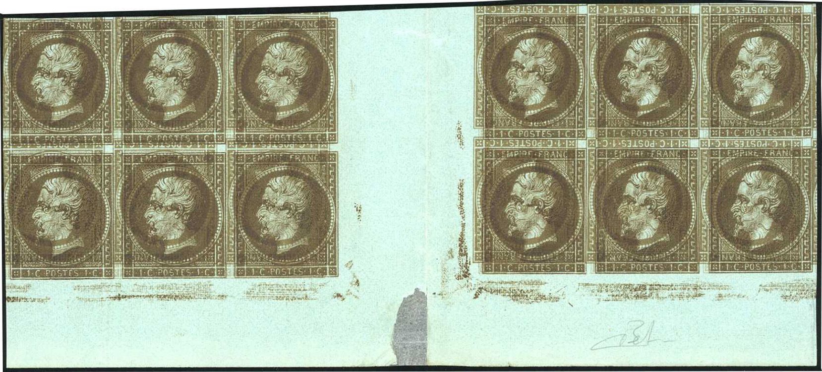 Yvert et Tellier Empire non dentelé 1853 1860 N°11c Multiple Neuf avec gomme