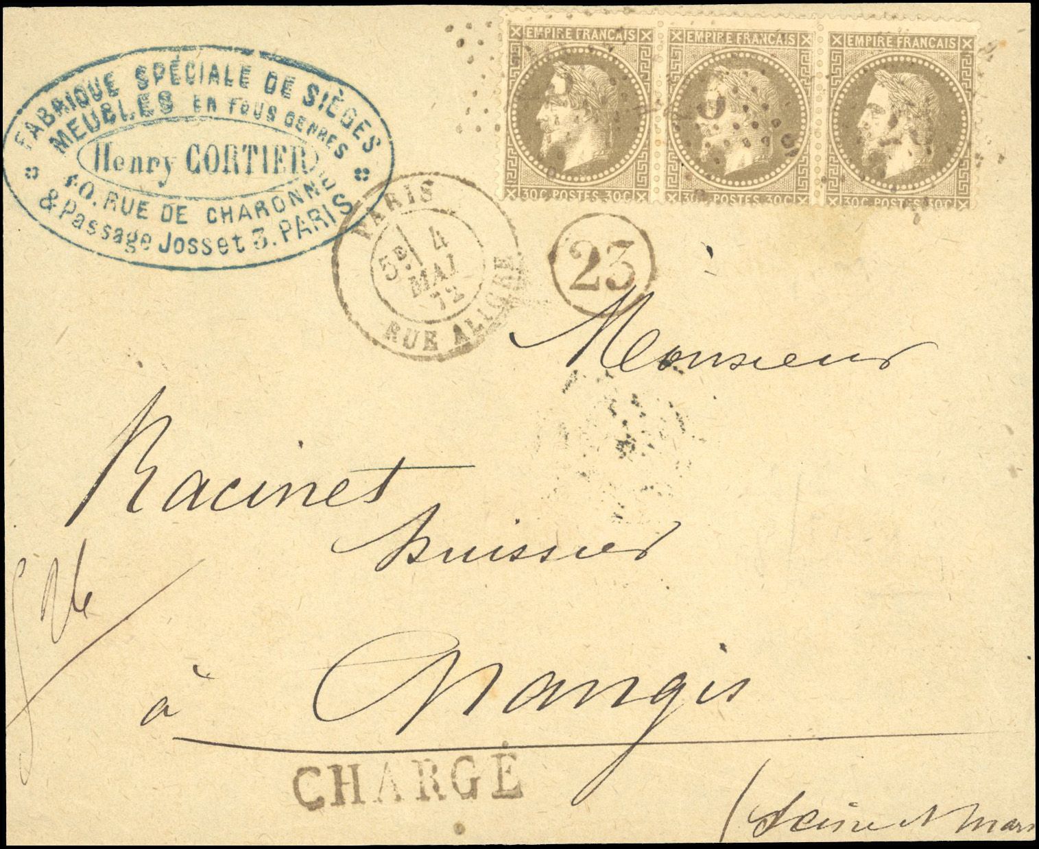 Yvert et Tellier Empire Lauré 1863 1870 N°30 Bande de 3 Oblitéré