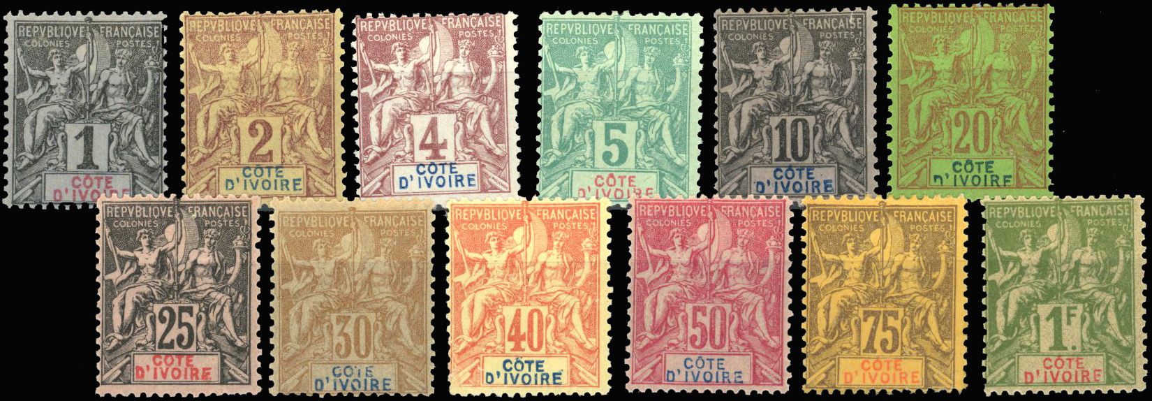 Yvert et Tellier COTE D'IVOIRE N°1 / 13 Individuel Neuf avec gomme