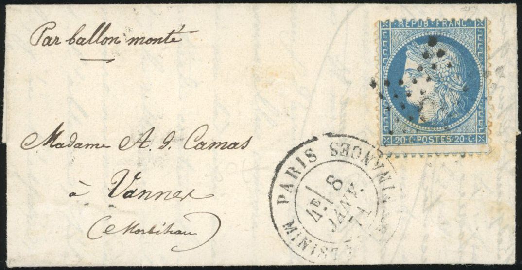 Yvert et Tellier Ballons Montés 1870 N°37 Individuel Oblitéré