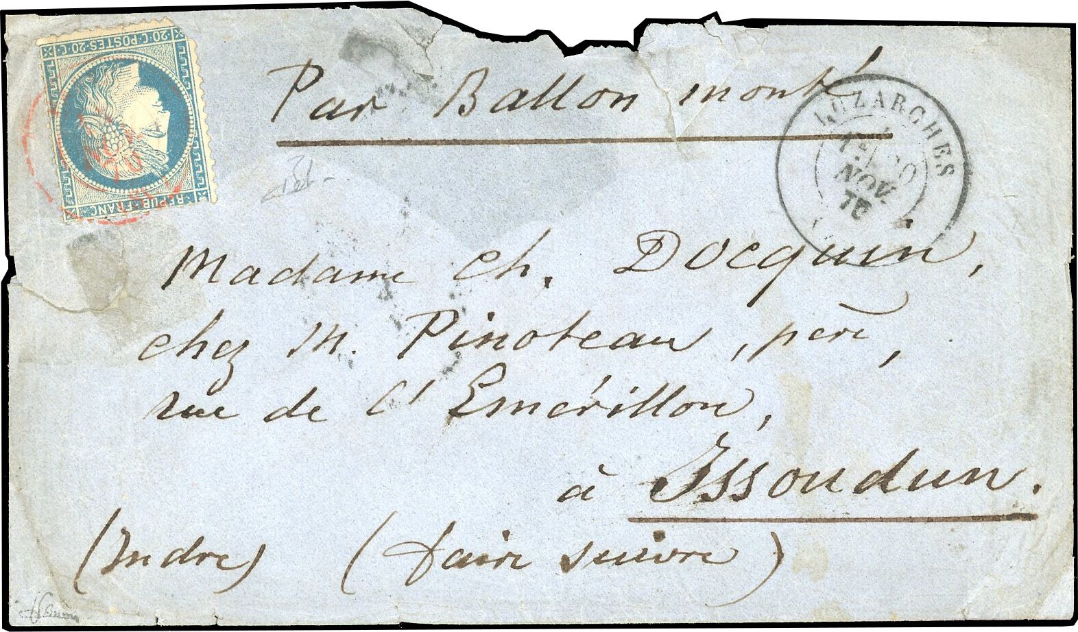 Yvert et Tellier Ballons Montés 1870 N°37 Individuel Oblitéré