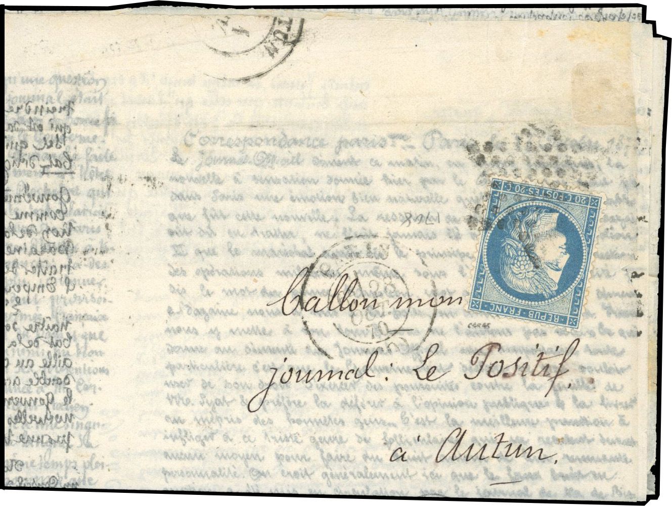 Yvert et Tellier Ballons Montés 1870 N°37 Individuel Oblitéré