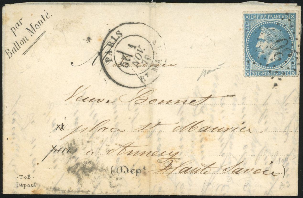 Yvert et Tellier Ballons Montés 1870 N°29 Individuel Oblitéré