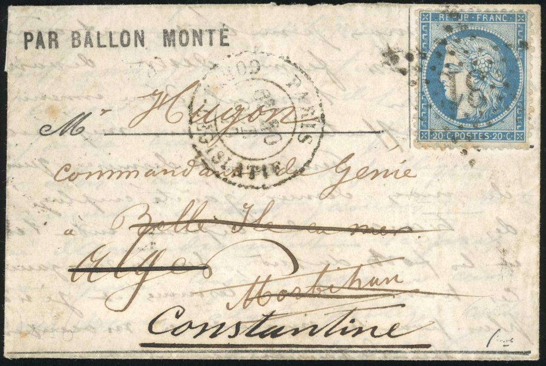 Yvert et Tellier Ballons Montés 1870 N°37 Individuel Oblitéré