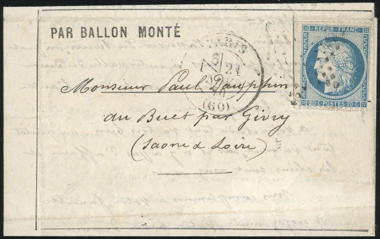 Yvert et Tellier Ballons Montés 1870 N°37 Individuel Oblitéré