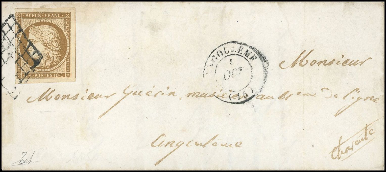 Yvert et Tellier Cérès 1849 1850 N°1a Individuel Oblitéré