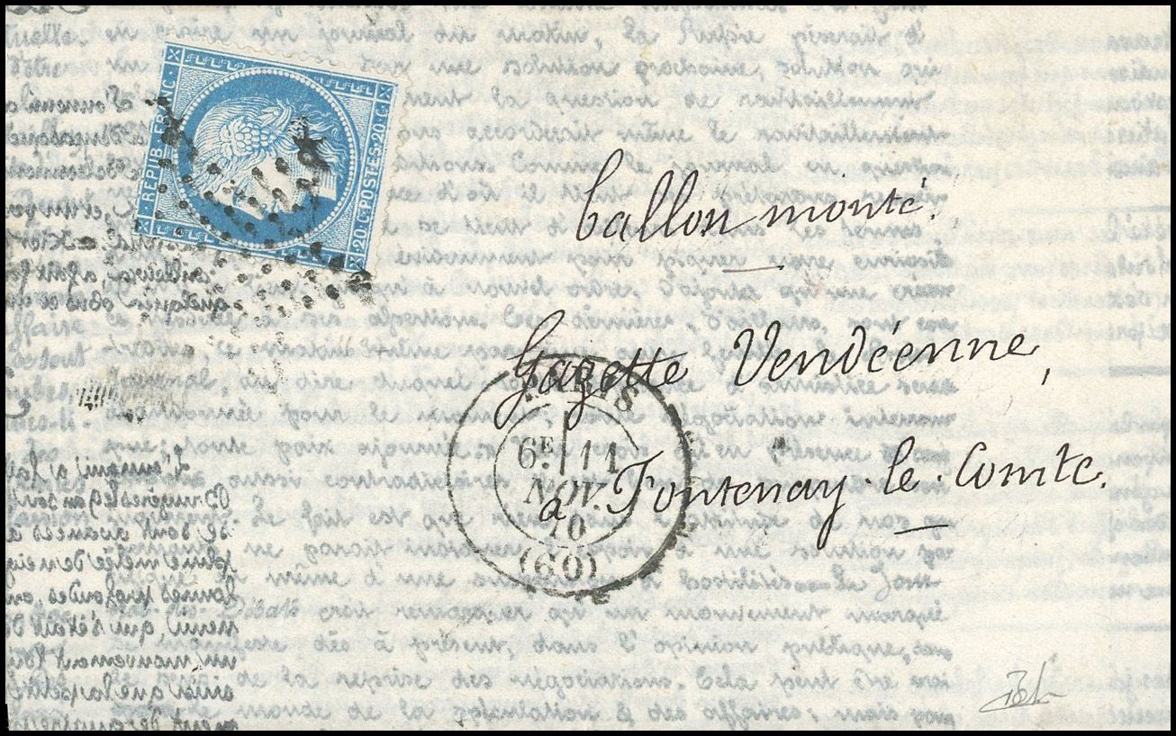 Yvert et Tellier Ballons Montés 1870 N°37 Individuel Oblitéré