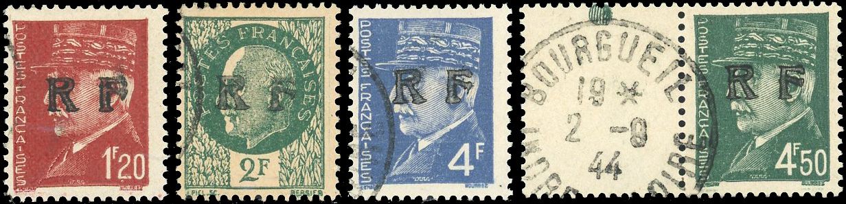 Yvert et Tellier Libération N°6 + 8 +11 +12 Individuel Oblitéré