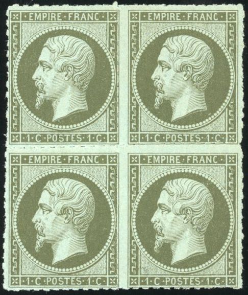 Yvert et Tellier Empire non dentelé 1853 1860 N°11 Bloc de 4 Neuf avec gomme