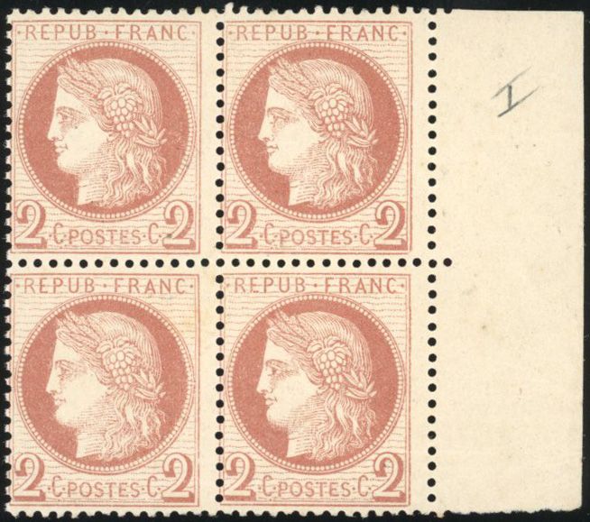 Yvert et Tellier Cérès dentelé 1871 1875 N°51 Bloc de 4 Neuf avec gomme