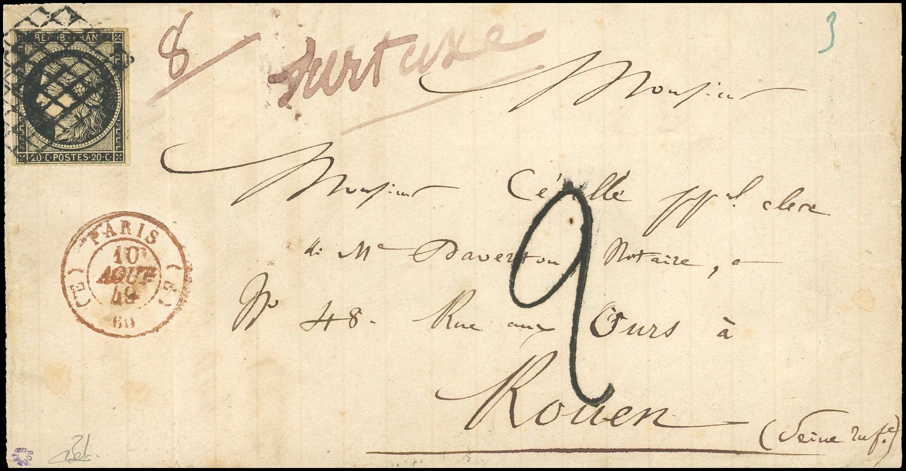 Yvert et Tellier Cérès 1849 1850 N°3 Individuel Oblitéré