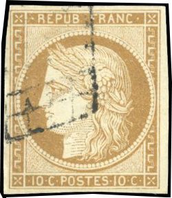 Yvert et Tellier Cérès 1849 1850 N°1 Individuel Oblitéré