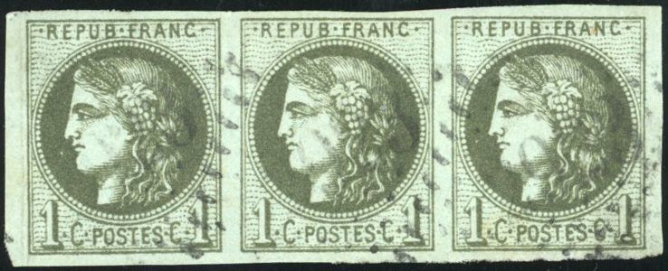 Yvert et Tellier Emission de Bordeaux 1870 1871 N°39A Bande de 3 Oblitéré