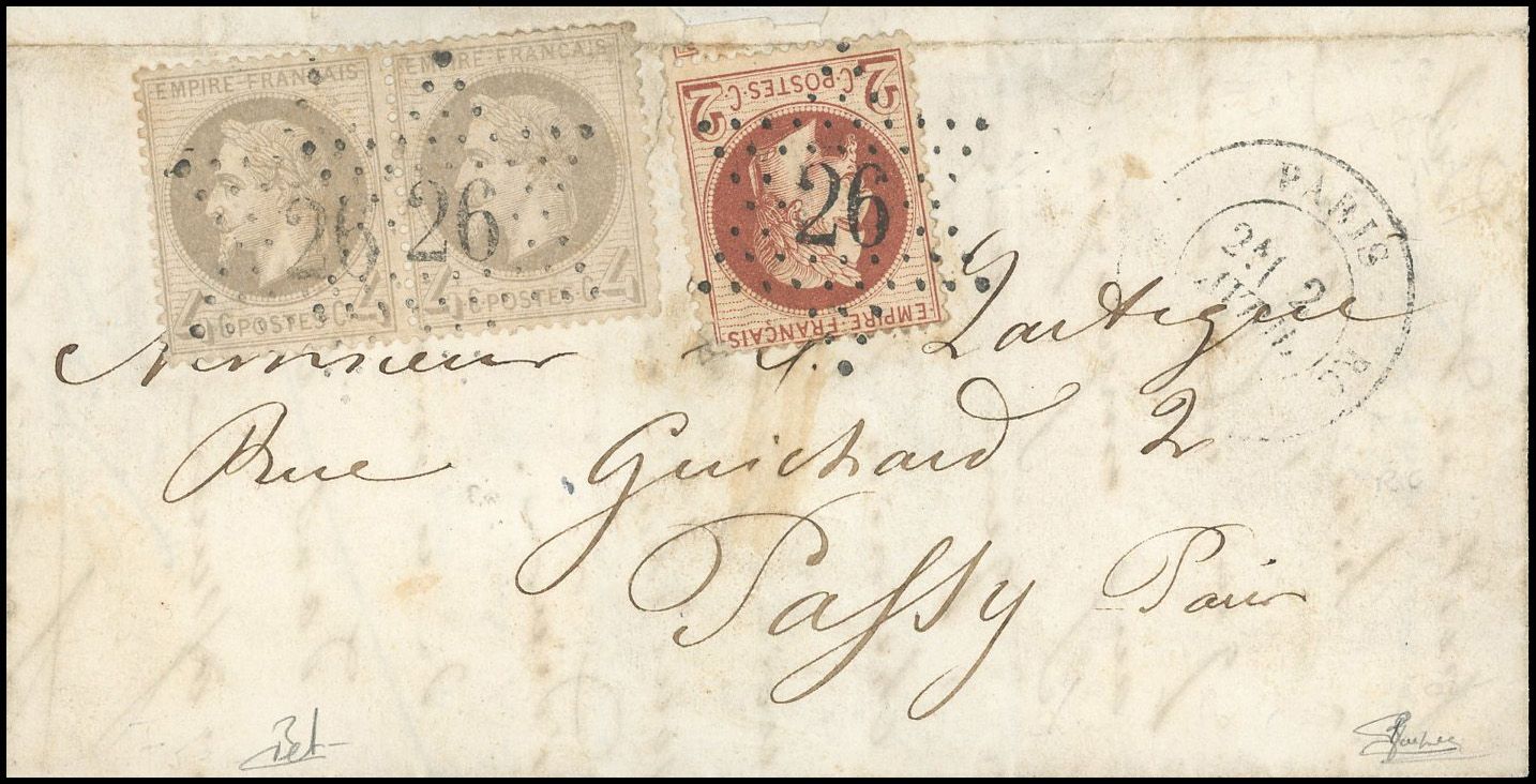 Yvert et Tellier Empire Lauré 1863 1870 N°26B + 27 Individuel Oblitéré