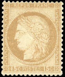 Yvert et Tellier Cérès dentelé 1871 1875 N°55 Individuel Neuf sans gomme