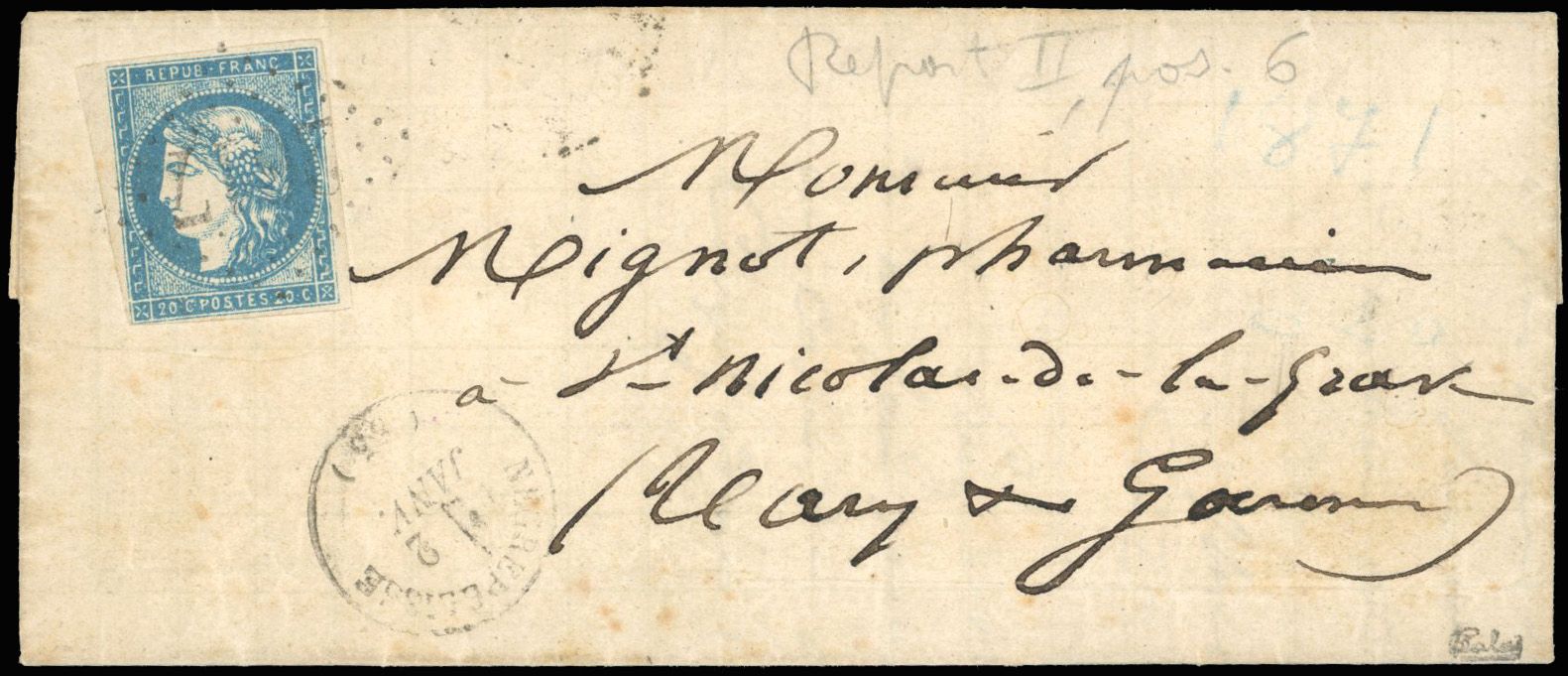Yvert et Tellier Emission de Bordeaux 1870 1871 N°44B Individuel Oblitéré