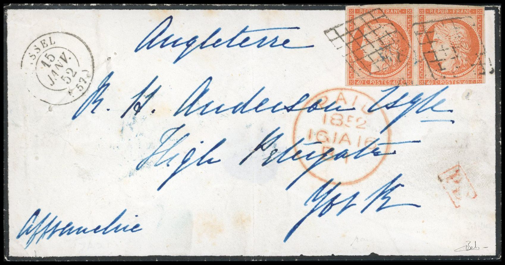 Yvert et Tellier Cérès 1849 1850 N°5f Paire Oblitéré