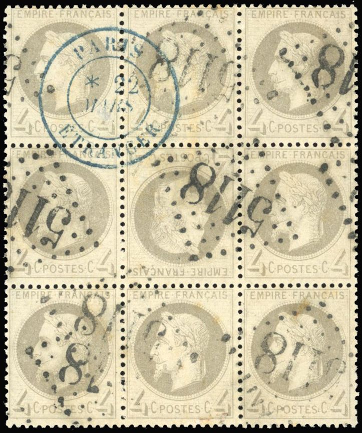 Yvert et Tellier Empire Lauré 1863 1870 N°27B Multiple Oblitéré