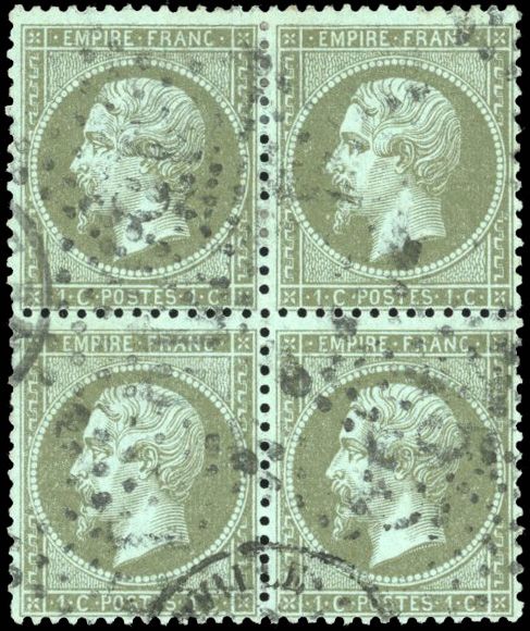 Yvert et Tellier Empire dentelé 1862 N°19 Bloc de 4 Oblitéré
