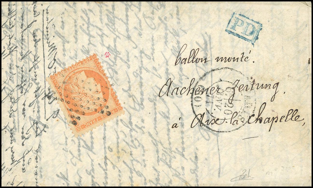 Yvert et Tellier Ballons Montés 1870 N°38 Individuel Oblitéré