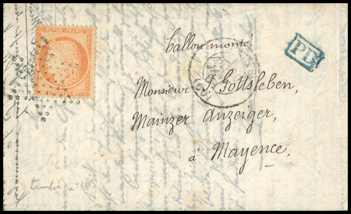 Yvert et Tellier Ballons Montés 1870 N°38 Individuel Oblitéré