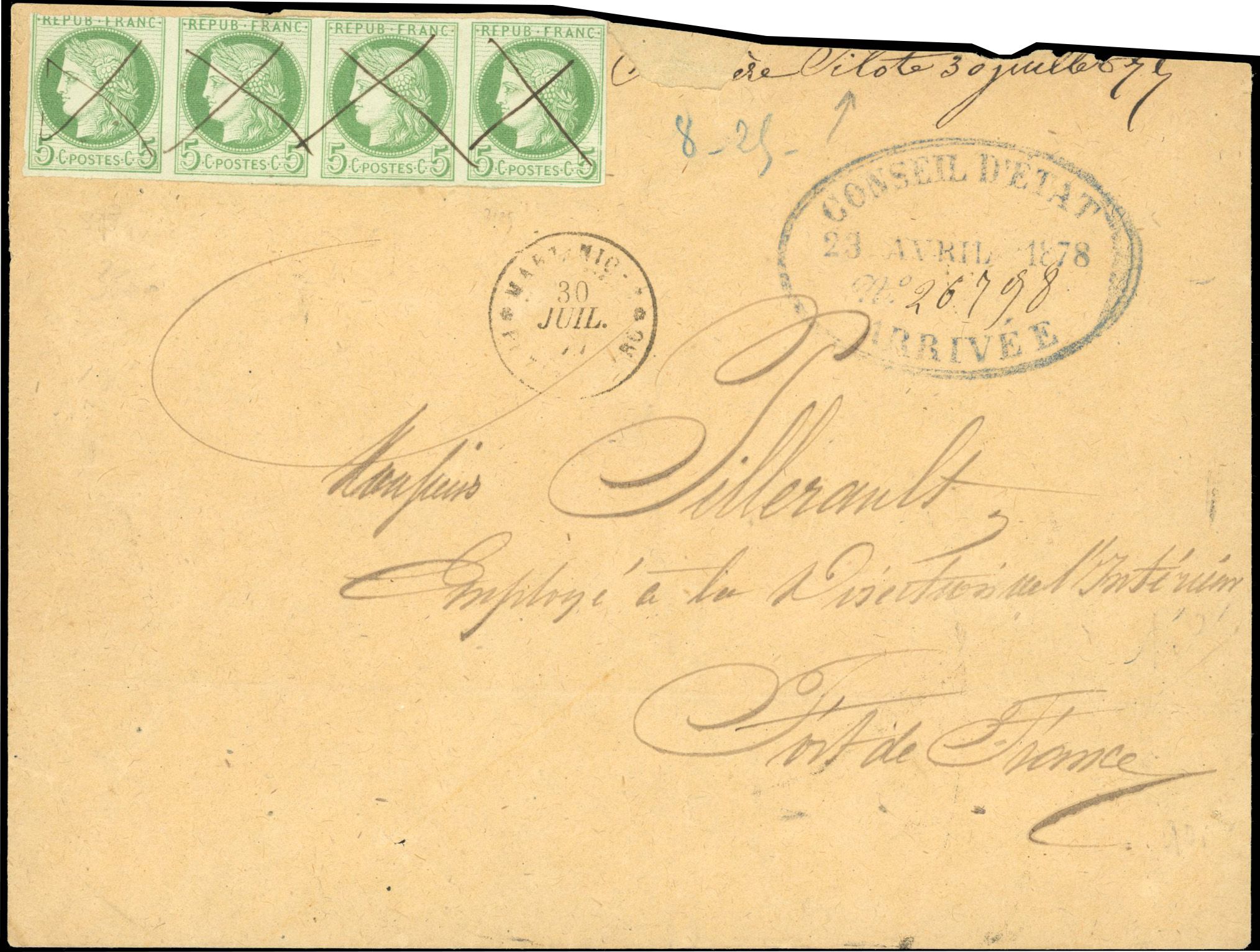Yvert et Tellier MARTINIQUE N°17 Bloc de 4 Oblitéré
