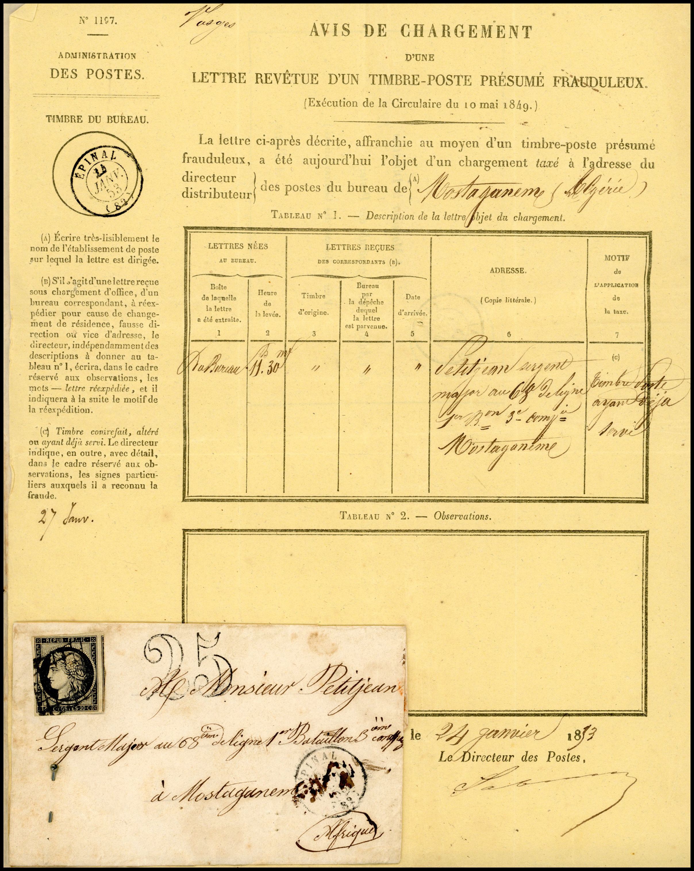 Yvert et Tellier Cérès 1849 1850 N°3 Individuel Oblitéré