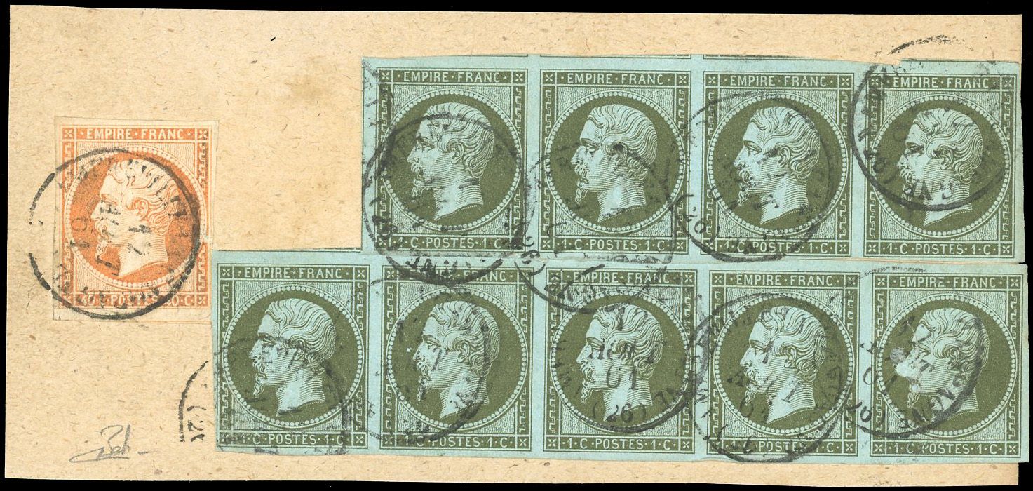 Yvert et Tellier Empire non dentelé 1853 1860 N°11+ 16 Multiple Oblitéré