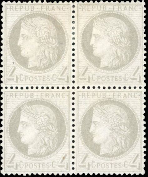 Yvert et Tellier Cérès dentelé 1871 1875 N°52 Bloc de 4 Neuf avec gomme