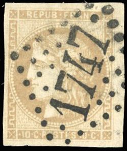 Yvert et Tellier Emission de Bordeaux 1870 1871 N°43Ab Individuel Oblitéré