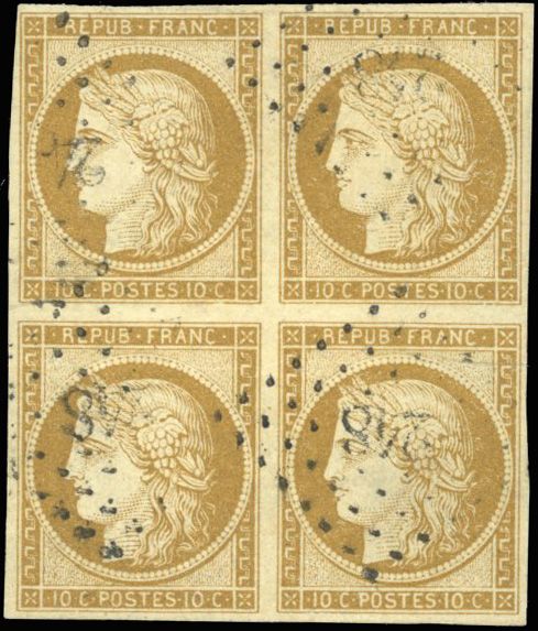 Yvert et Tellier Cérès 1849 1850 N°1 Bloc de 4 Oblitéré