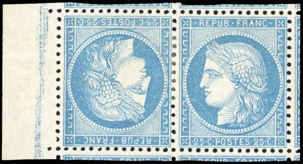 Yvert et Tellier Cérès dentelé 1871 1875 N°60Ab Paire Neuf avec gomme