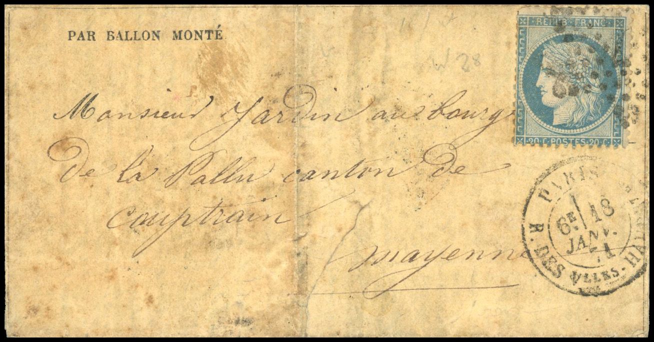 Yvert et Tellier Ballons Montés 1870 N°37 Individuel Oblitéré