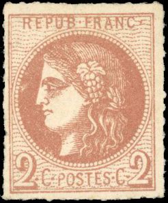 Yvert et Tellier Emission de Bordeaux 1870 1871 N°40B Individuel Neuf avec gomme