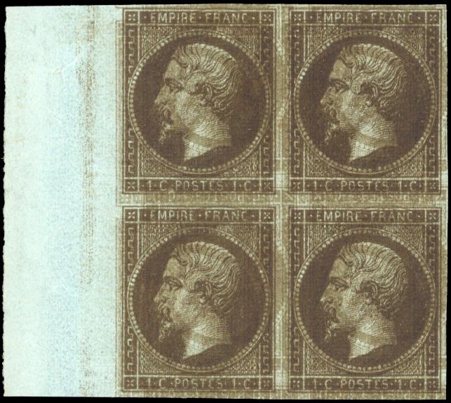 Yvert et Tellier Empire non dentelé 1853 1860 N°11 Bloc de 4 Neuf sans gomme