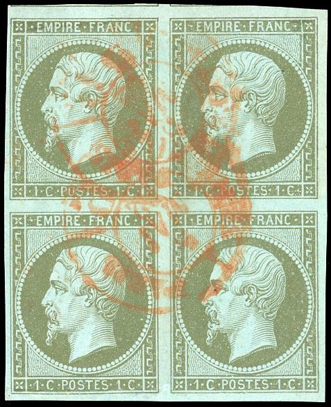 Yvert et Tellier Empire non dentelé 1853 1860 N°11 Bloc de 4 Oblitéré