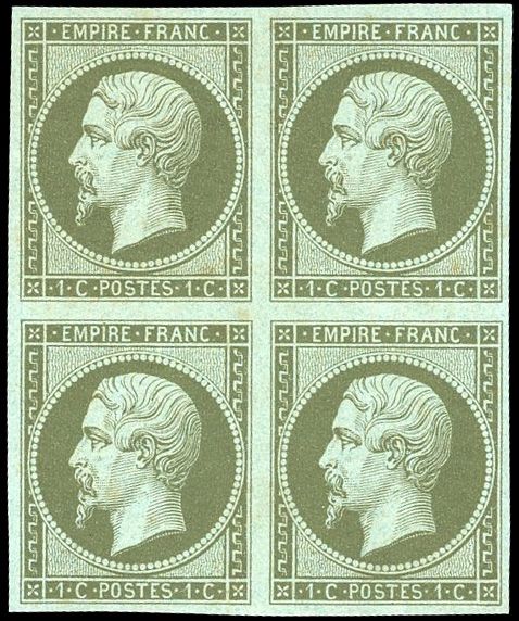 Yvert et Tellier Empire non dentelé 1853 1860 N°11 Bloc de 4 Neuf avec gomme