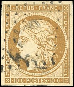 Yvert et Tellier Cérès 1849 1850 N°1 Individuel Oblitéré