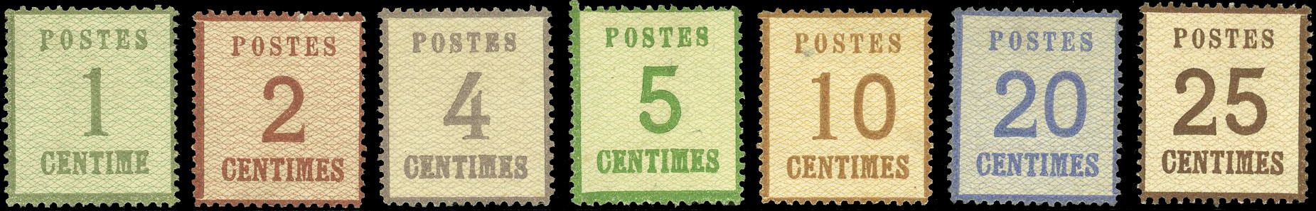 Yvert et Tellier Alsace Lorraine Timbres détachés N°1 / 7 Individuel Neuf avec gomme