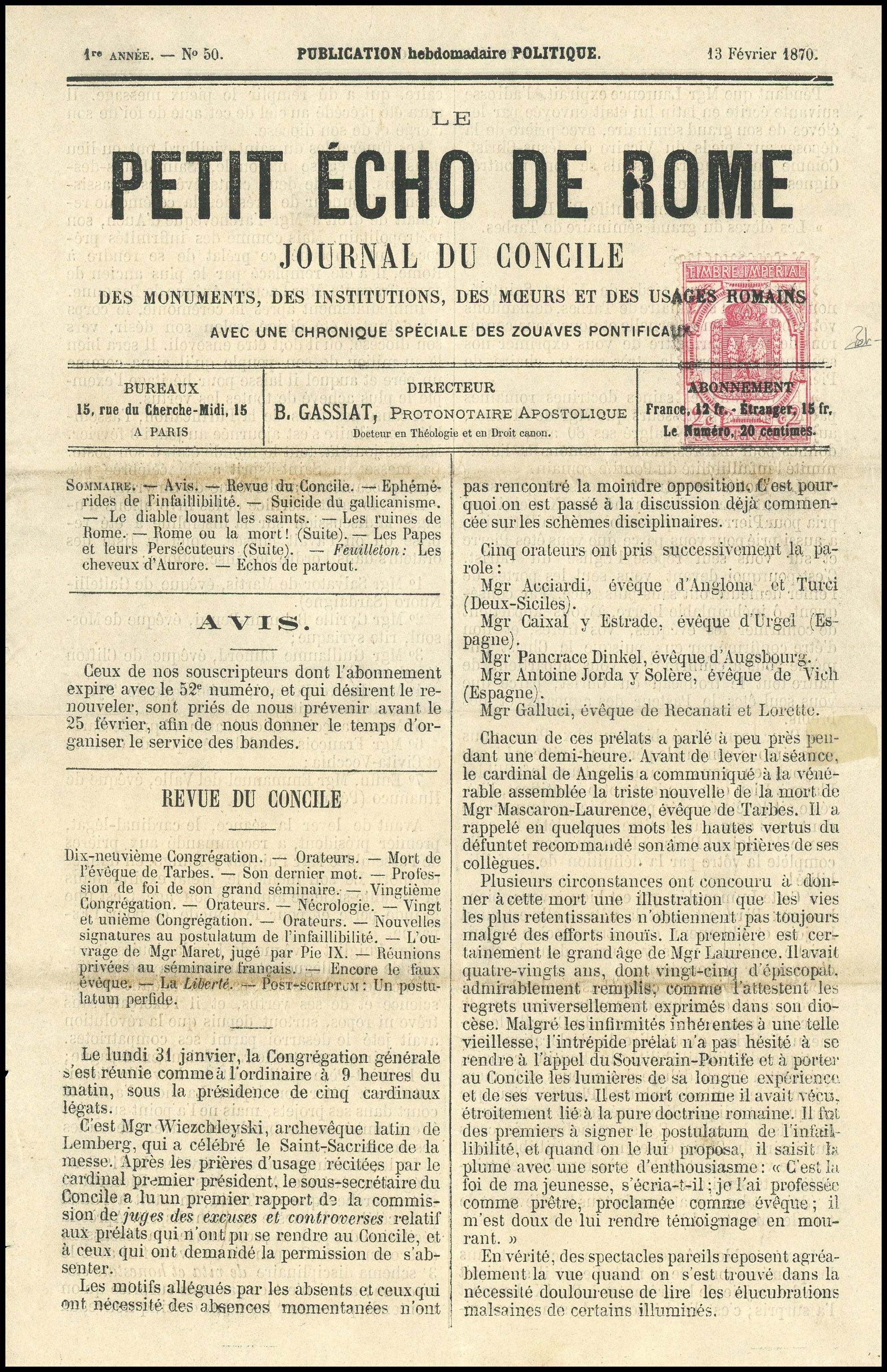 Yvert et Tellier Journaux N°3 Individuel Oblitéré