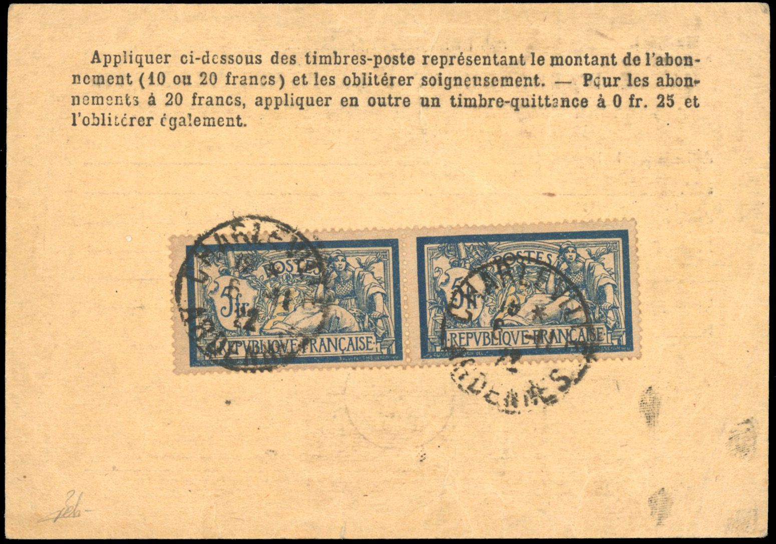 Yvert et Tellier France moderne N°123 Paire Oblitéré