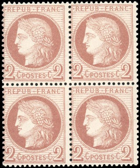 Yvert et Tellier Cérès dentelé 1871 1875 N°51 Bloc de 4 Neuf avec gomme