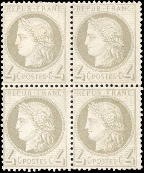 Yvert et Tellier Cérès dentelé 1871 1875 N°52 Bloc de 4 Neuf avec gomme