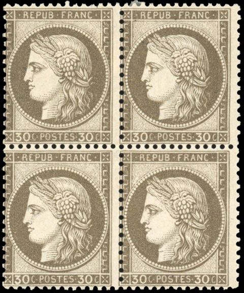 Yvert et Tellier Cérès dentelé 1871 1875 N°56 Bloc de 4 Neuf avec gomme