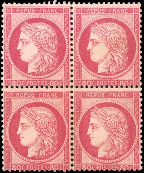 Yvert et Tellier Cérès dentelé 1871 1875 N°57 Bloc de 4 Neuf avec gomme