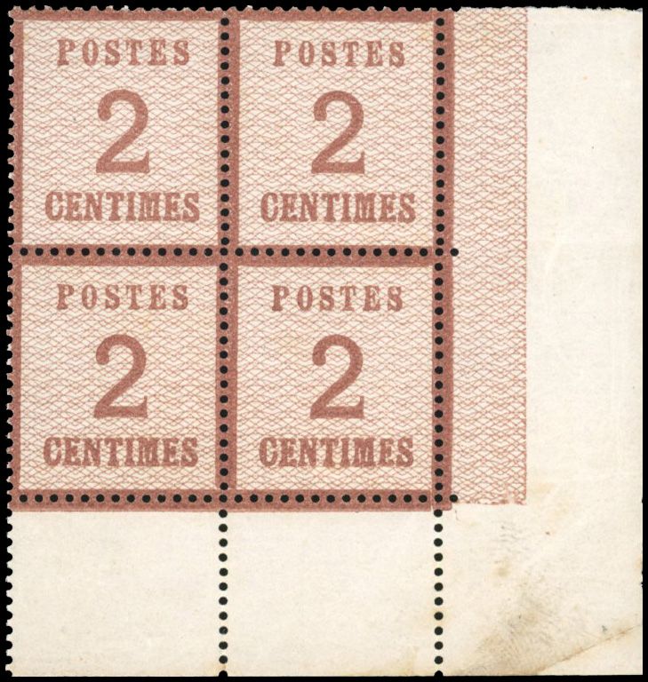 Yvert et Tellier Alsace Lorraine Timbres détachés N°2 Bloc de 4 Neuf avec gomme intacte
