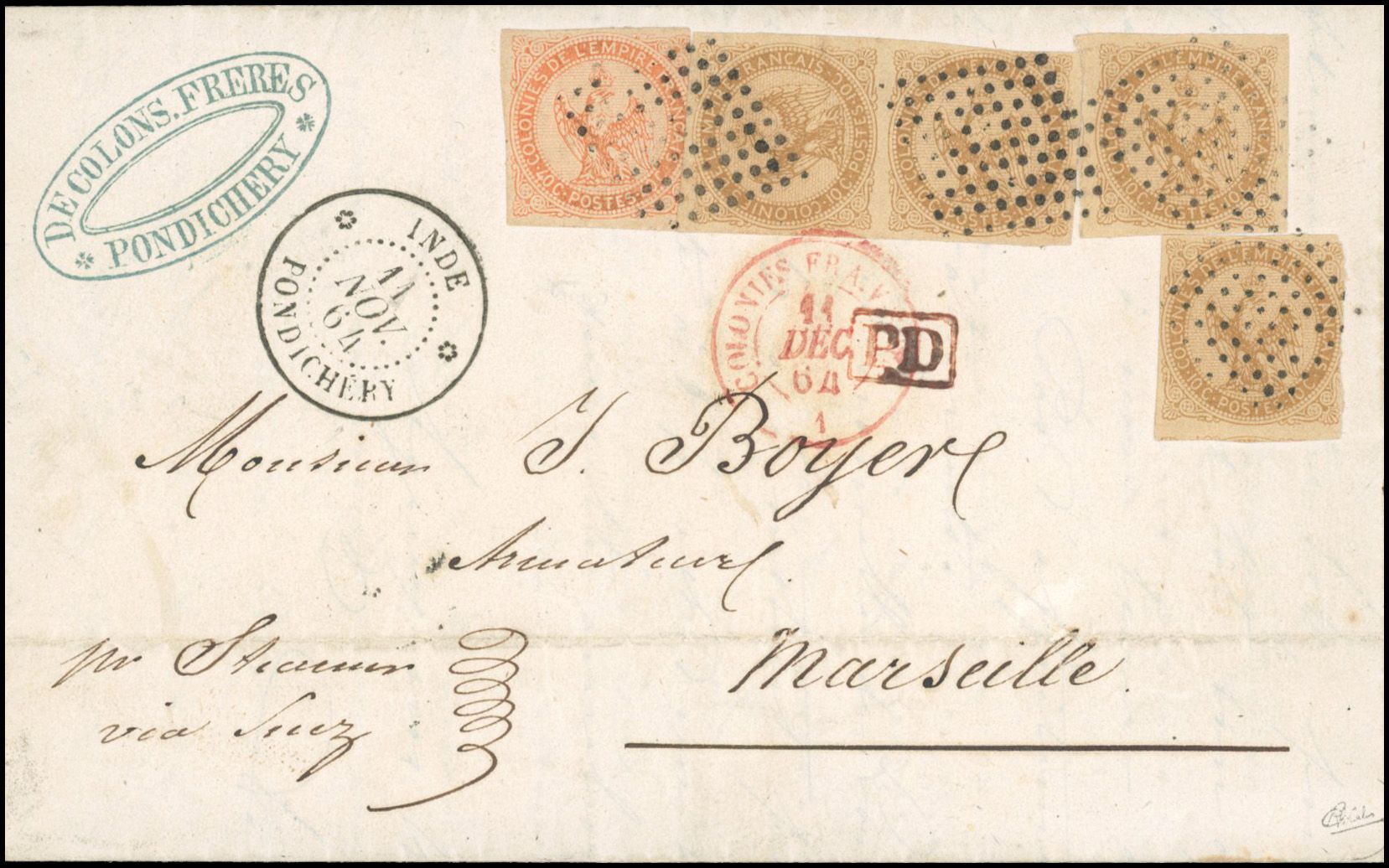 Yvert et Tellier INDE N°3a+ 5 Multiple Oblitéré