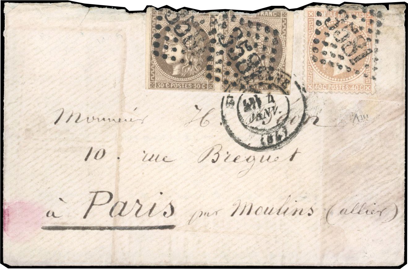 Yvert et Tellier Boule de Moulins 1870 N°31 + 41 Paire Oblitéré