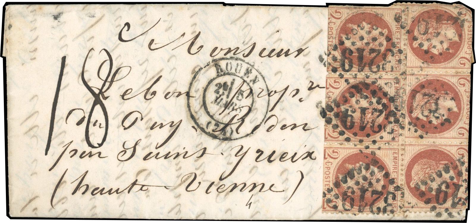 Yvert et Tellier Empire Lauré 1863 1870 N°26A Multiple Oblitéré